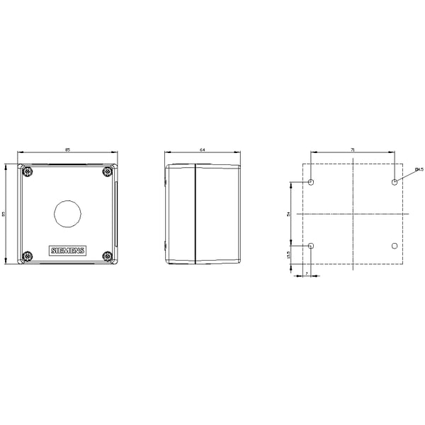 Miniatyrbillede 4 af 4: Siemens 3SU1801-0AA00-0AA2 3SU18010AA000AA2 Leergehäuse 1 Einbaustelle (L x B x H) 85 x 85 x 64 mm Gelb 1 St.