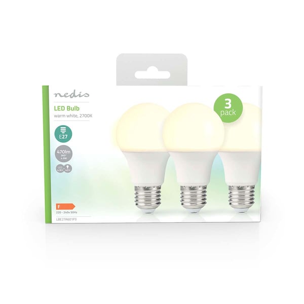 Miniatyrbild 3 av 3: Nedis LBE27A601P3 LED-lampor Varmvitt 2700 K 4,9 W E27 F