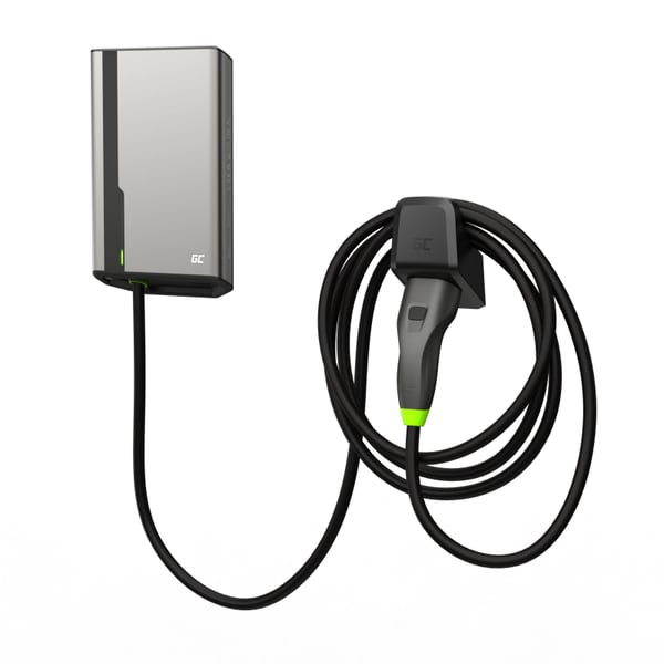Miniatyrbillede 8 af 10: Green Cell GC EVGC021B2275 - Wallbox, 3,6 - 22 KW, 7,5 m, NFC Grå Aluminium Væg Indbygget skærm LED
