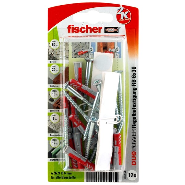 Pikkukuva 10 / 11: Fischer DuoPower 12 kpl Ruuvi- ja seinäpistokesarja 30 mm