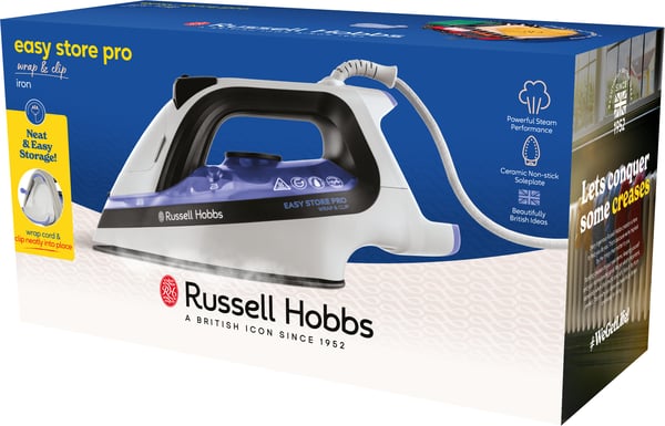 Russell Hobbs Wrap & Clip Dampstrygejern Keramisk strygesål 2400 W Sort, Blå, Hvid