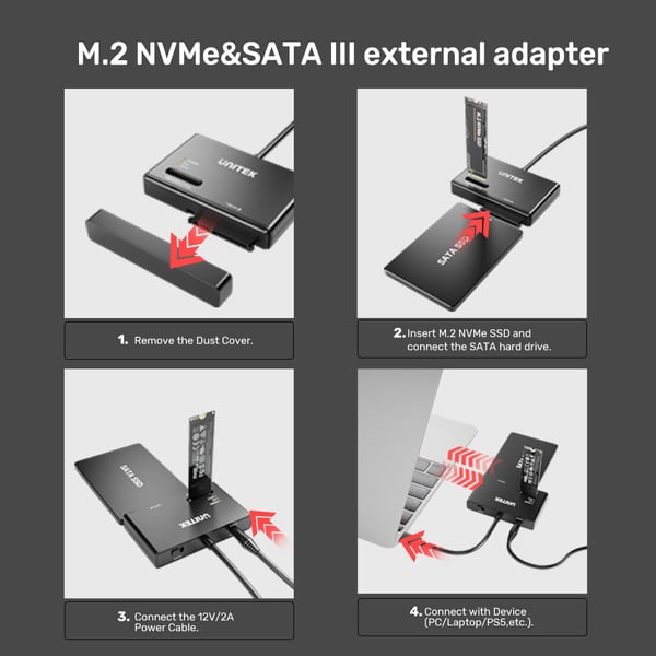 Miniatyrbild 5 av 8: UNITEK S1232A01-EU Hölje för lagringsenheter SSD-inkapsling Svart M.2/2.5"/3.5"