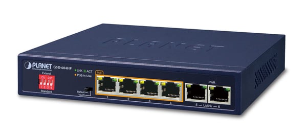PLANET GSD-604HP netværksswitch Ikke administreret Gigabit Ethernet (10/100/1000) Strøm over Ethernet (PoE) Blå