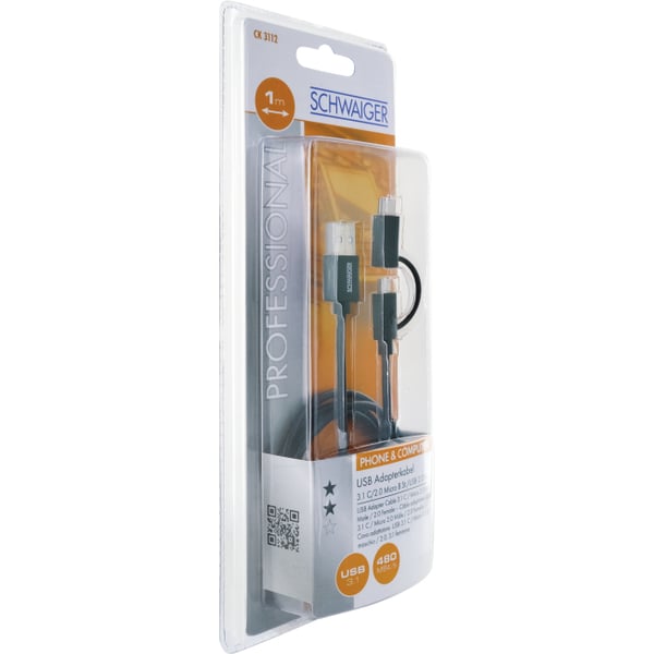 Miniatyrbillede 4 af 9: Schwaiger CK 3112 USB-kabel USB 2.0 1 m USB A Micro-USB B 0,48 Gbit/sek. Sort