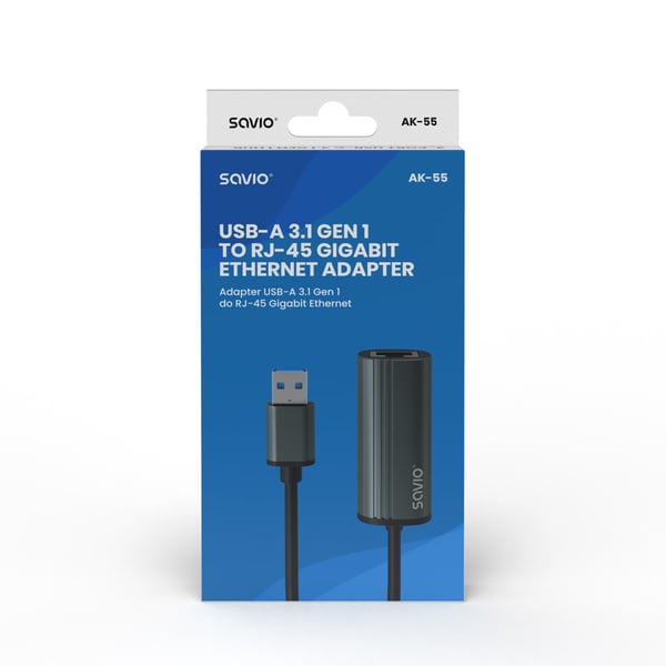 Pikkukuva 7 / 8: Savio AK-55 Adapter USB-A 3.1 GEN 1 do RJ-45 Gigabit Ethernet USB 3.2 Gen 1 (3.1 Gen 1) Type-A 1000 Mbit/s Musta