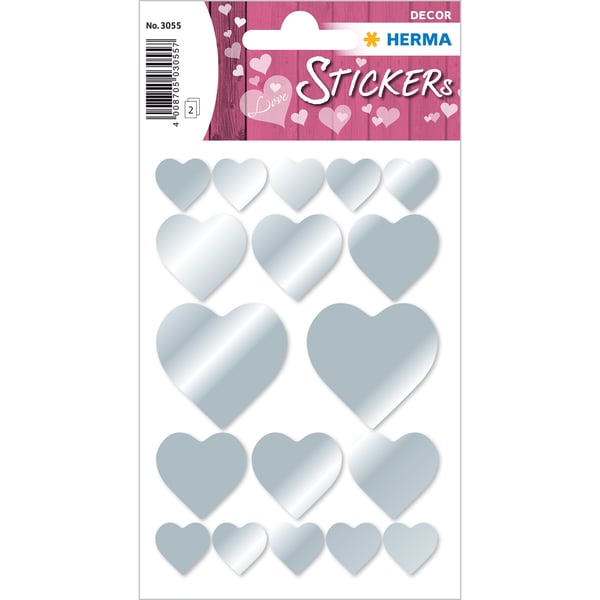 Pikkukuva 1 / 2: HERMA Hearts silver koristetarra Paperi Hopea Kiinteä 36 kpl