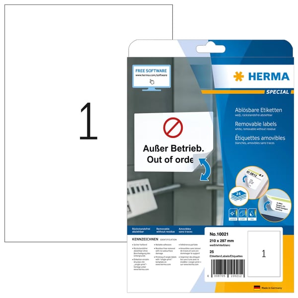 Miniatyrbillede 1 af 2: HERMA 10021 print etiket Hvid Selvklæbende printeretiket