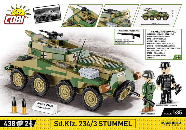 Pikkukuva 9 / 11: COBI 2288 Historical Collection WWII Sd.Kfz. 234/3 Stummel - Saksalainen raskas panssariauto 438 palikkaa