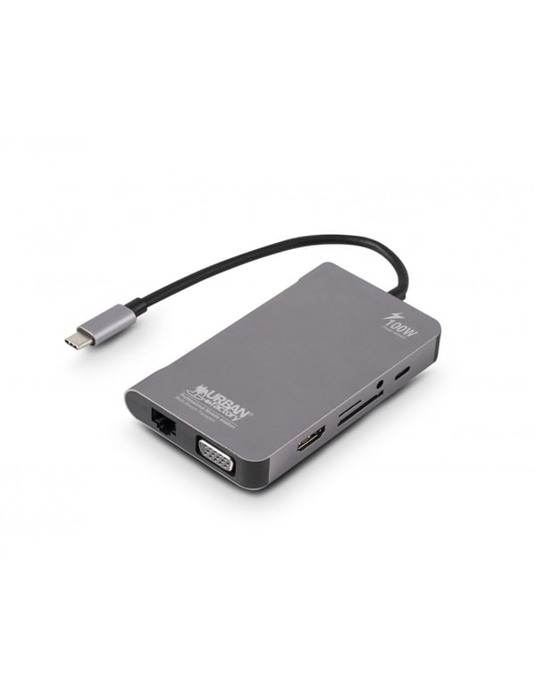 Urban Factory TCM16UF kannettavien tietokoneiden telakka ja porttitoistin Langallinen USB 3.2 Gen 1 (3.1 Gen 1) Type-C Harmaa Urban Factory TCM16UF kannettavien tietokoneiden telakka ja porttitoistin Langallinen USB 3.2 Gen 1 (3.1 Gen 1) Type-C Harmaa