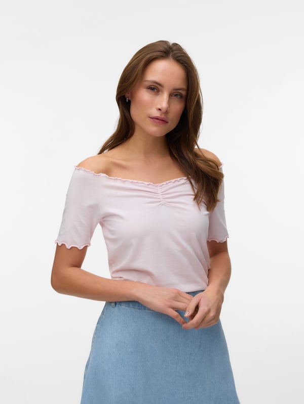 Vero Moda 5715865964545 skjorte & top Top (tøj) Skulderfri halsudskæring Kort ærme Bomuld, Lyocell, Elastin