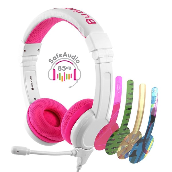 Miniatyrbillede 1 af 4: BuddyPhones School+ Headset Ledningsført Opkald/musik Lyserød, Hvid