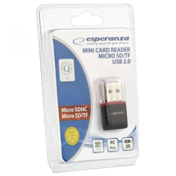 Esperanza EA134K kortläsare USB 2.0 Svart, Silver, Transparent