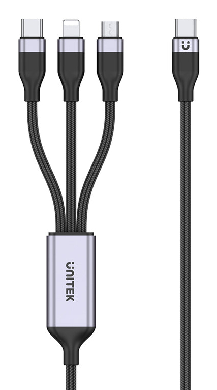 Miniatyrbillede 6 af 8: Unitek USB 3-i-1 opladerkabel sort C14101AGY01-1.5M