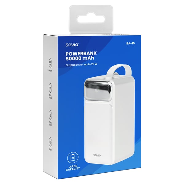 Savio BA-15 powerbank Lithium polymer (LiPo) 50000 mAh Hvid