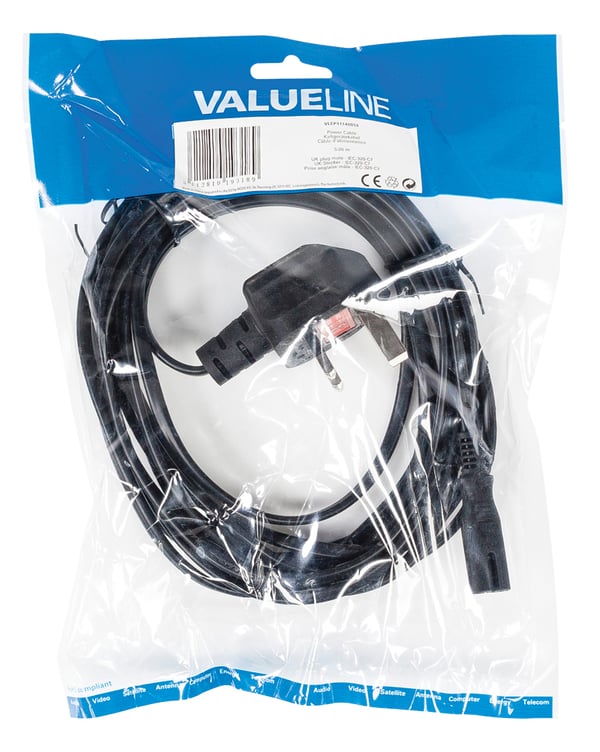 Miniatyrbillede 3 af 3: Valueline VLEP11140B50 el-ledning Sort 5 m C7 forbinder