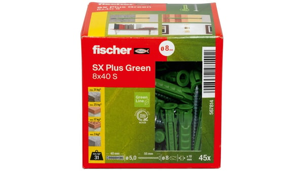 Miniatyrbillede 8 af 8: Fischer 567814 skrueanker og vægudtag 45 stk Skrue og vægstiksæt 40 mm
