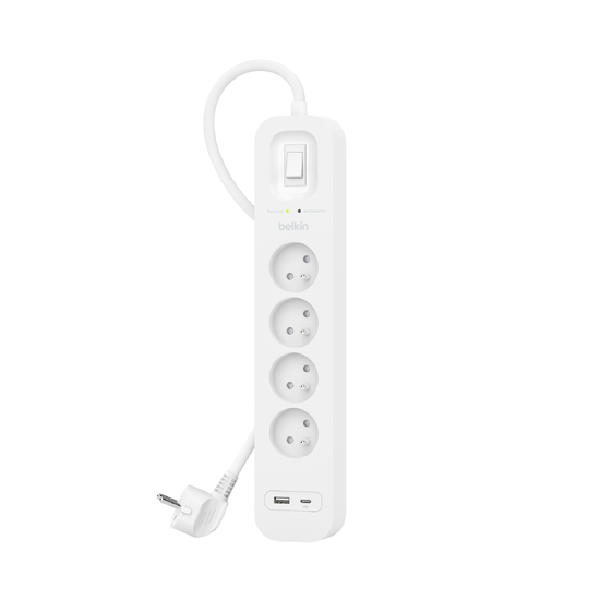 Miniatyrbild 1 av 5: Belkin SRB001CA2M överspänningsskydd Vit 4 AC-utgångar 2 m