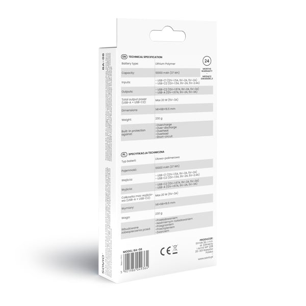 Savio BA-08 powerbank Lithium polymer (LiPo) 1000 mAh Sort