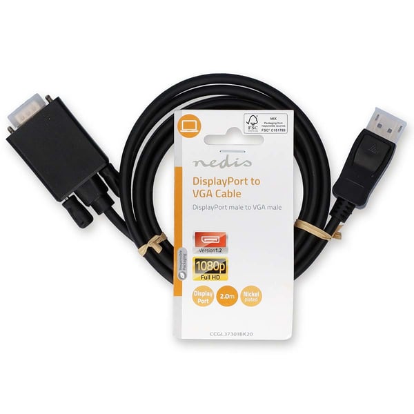 Nedis CCGL37301BK20 videokabel adapter 2 m VGA (D-Sub) DisplayPort Sort