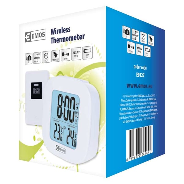 Miniatyrbillede 2 af 5: Emos E0127 termometer til miljøet Elektronisk miljøtermometer Indendørs/udendørs Hvid