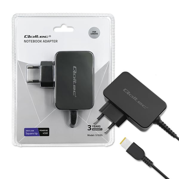 Qoltec 51035 virta-adapteri ja vaihtosuuntaaja Sisätila 45 W Musta