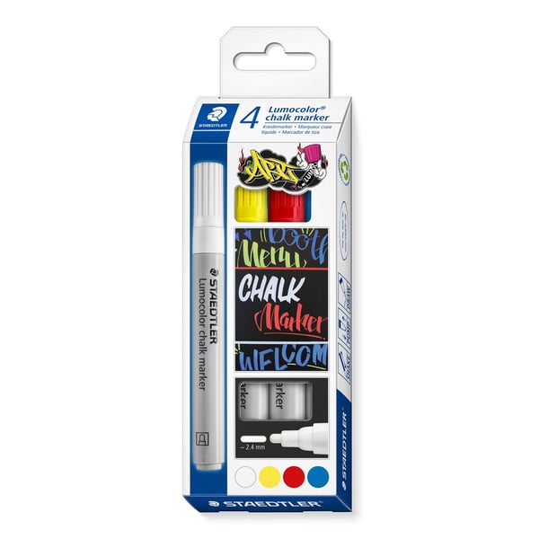 Miniatyrbillede 1 af 7: Staedtler Lumocolor kridt markør Kugle Blå, Rød, Hvid, Gul 4 stk