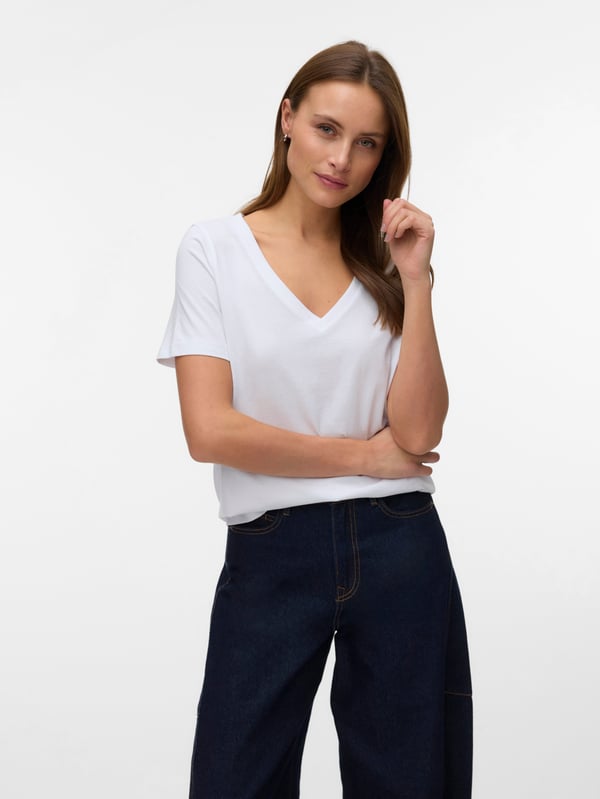 Vero Moda 5715867329953 skjorte & top T-shirt V-hals Kort ærme Bomuld
