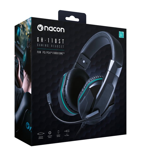 NACON PCGH-110 hovedtelefoner/headset Ledningsført Spil Sort, Turkis