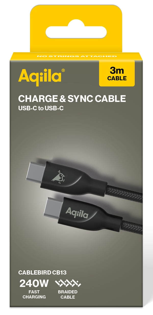Aqiila Cablebird CB13 USB-kabel USB 2.0 3 m USB C 0,48 Gbit/sek. 240 W Sort