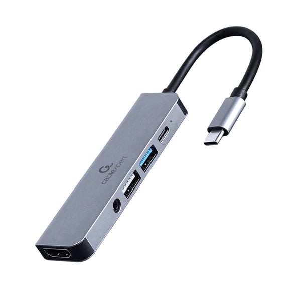 Gembird A-CM-COMBO5-02 kannettavien tietokoneiden telakka ja porttitoistin Langallinen USB 3.2 Gen 1 (3.1 Gen 1) Type-C Hopea