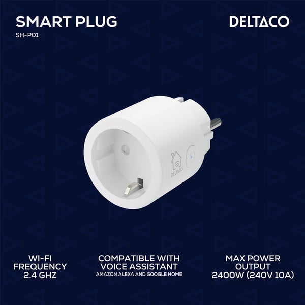 Deltaco SMART H switch WiFi 2.4GHz 1xCEE 7/3 10A timer 220240V white