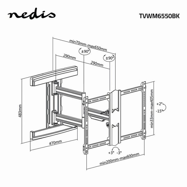 Nedis TVWM6550BK tv-beslag 2,03 m (80") Sort