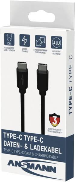 Miniatyrbillede 2 af 2: Ansmann 1700-0208 USB-kabel 2 m USB C 480 Gbit/sek. Sort
