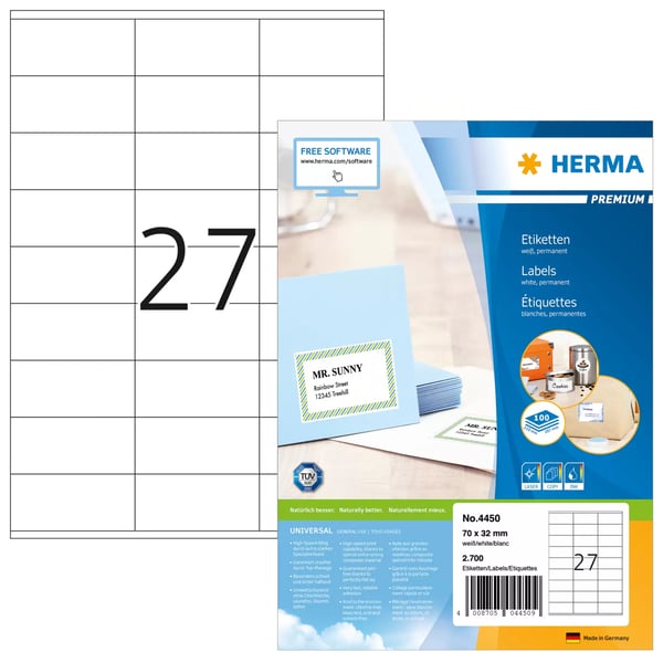 Miniatyrbillede 1 af 4: HERMA 4450 print etiket Hvid Selvklæbende printeretiket