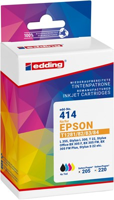 Edding EDD-414 bläckpatroner 4 styck Kompatibel Svart, Cyan, Magenta, Gul