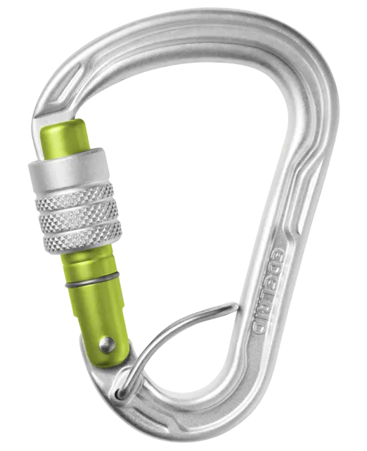 Miniatyrbillede 1 af 2: Edelrid 737720000060 karabinhage til klatring Låsekarabin D-formet Aluminium Lysegrøn, Sølv 1 stk