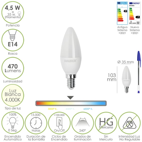 Maurer 19073191 LED-lampe 4000 K 4,5 W E14