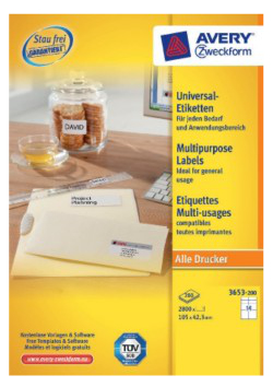 Avery 3653-200 självhäftande etiketter Vit 2800 styck