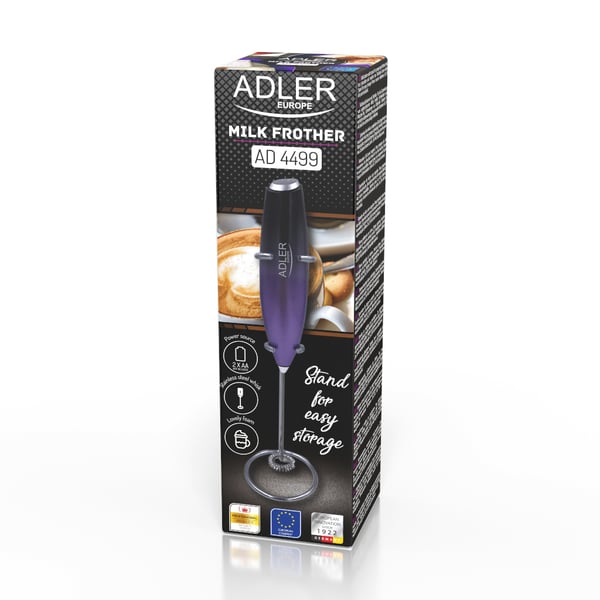 Adler AD 4499 mjölkskummare och mjölkvärmare Handhållen elektrisk mjölkskummare Svart, Violett