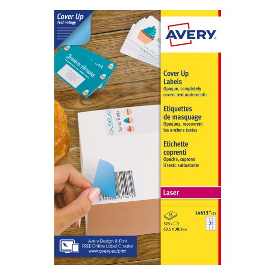 Avery L4613-25 selvklæbende etiket Rund Permanent Hvid 525 stk