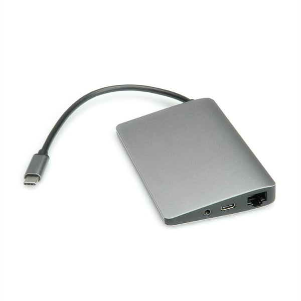 ROLINE 12.02.1021 kannettavien tietokoneiden telakka ja porttitoistin Langallinen USB 3.2 Gen 2 (3.1 Gen 2) Type-C Harmaa