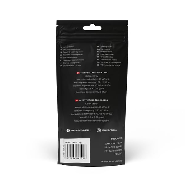 Savio TG-01 kylflänsföreningar Termisk pasta 4,7 W/m-K 4 g