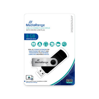 MediaRange MR930-2 USB-nøgle 8 GB USB Type-A / Micro-USB 2.0 Sort, Sølv