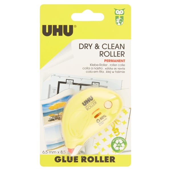 UHU Dry & Clean Roller raderband 8,5 m Gul 1 styck