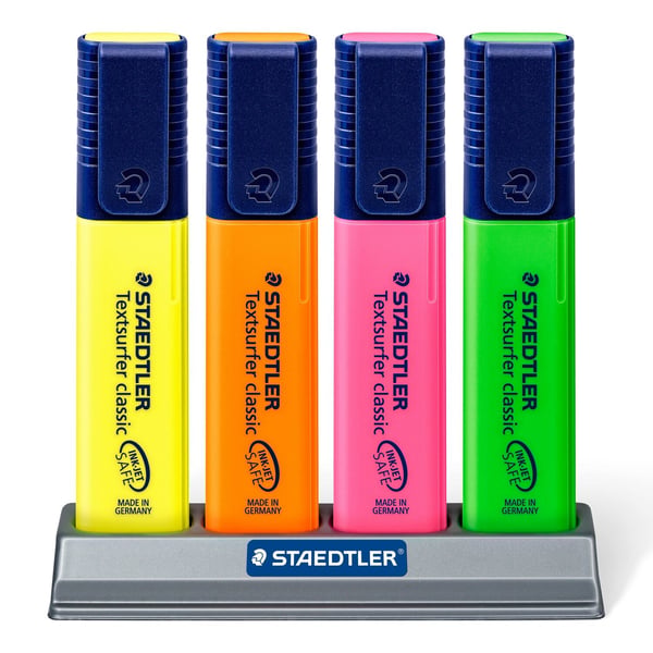 Miniatyrbillede 6 af 6: Staedtler Textsurfer classic 364 speedmarker 4 stk Mejselspids Grøn, Orange, Lyserød, Gul