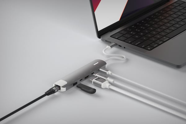 LINQ LQ49061 kannettavien tietokoneiden telakka ja porttitoistin Langallinen USB 3.2 Gen 2 (3.1 Gen 2) Type-C Harmaa, Valkoinen