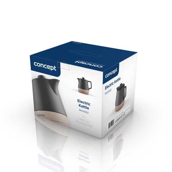 Concept RK0062 vedenkeitin 1 L 1200 W Antrasiitti, Puu