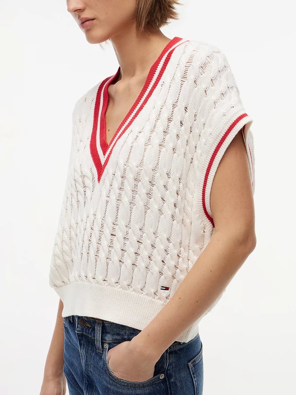 Tommy Hilfiger Cable Knit V-Neck Oversized Sweater Vest