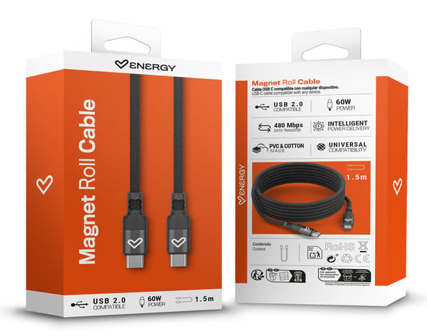 Energy Sistem Magnet Roll cable USB-kabel USB 2.0 1,5 m USB C 0,48 Gbit/sek. 60 W Sort