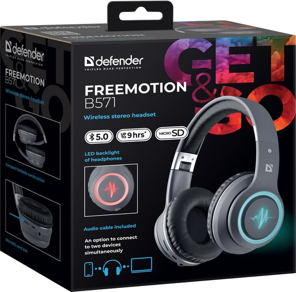 Defender FREEMOTION B571 LED Headset Kabel & Trådlös Huvudband Samtal/musik/sport/vardag Bluetooth Grå